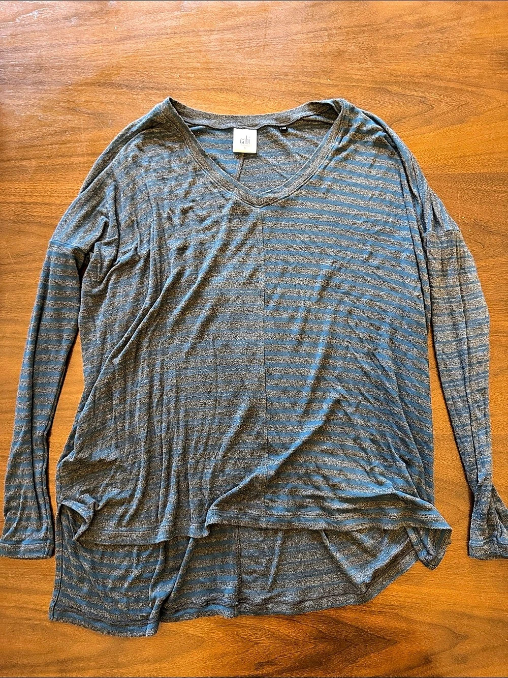 CAbi Striped Long Sleeve Top Gray & Blue Size Small